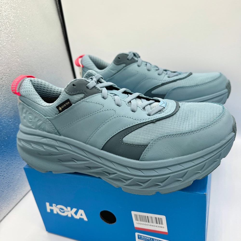 NWT Hoka Bondi L Leather GTX GoreTex U Unisex Stone Goblin Blue Cushioned Shoes - Picture 8 of 16